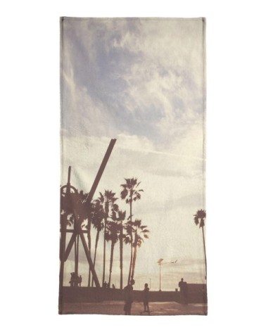 Serviette de plage en éponge-velours en blanc ivoire & noir 90x180