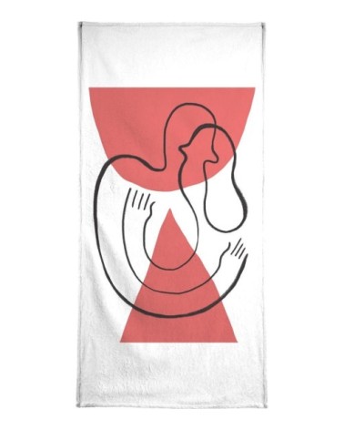 Serviette de plage en éponge-velours en blanc & rouge 90x180