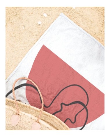 Serviette de plage en éponge-velours en blanc & rouge 90x180