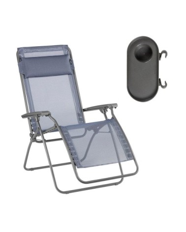 Ensemble fauteuil relax et porte gobelet en acier bleu