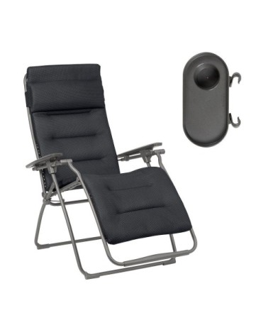 Ensemble fauteuil relax et porte gobelet en acier gris