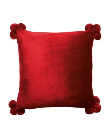Coussin  pompons en polyester rubis 45 x 45