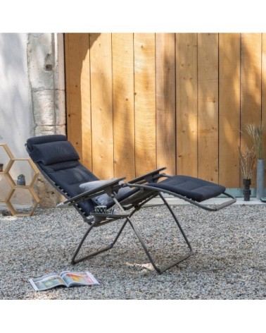 Ensemble fauteuil relax et porte gobelet en acier gris