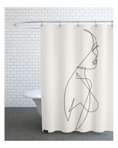 Rideau de douche en polyester en blanc ivoire & noir 150x200