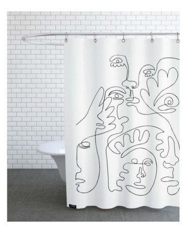 Rideau de douche en polyester en blanc & noir 150x200