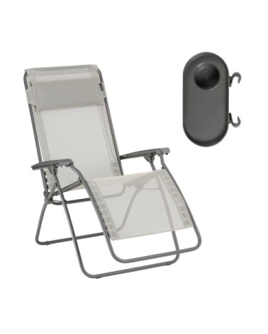Ensemble fauteuil relax et porte gobelet en acier beige