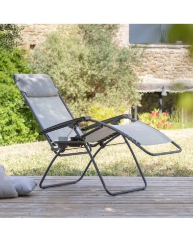 Ensemble fauteuil relax et porte gobelet en acier beige
