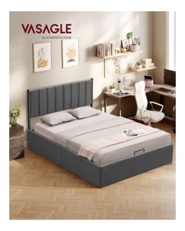 Cadre de lit 140 x 190 cm sommier relevable avec rangement gris foncé