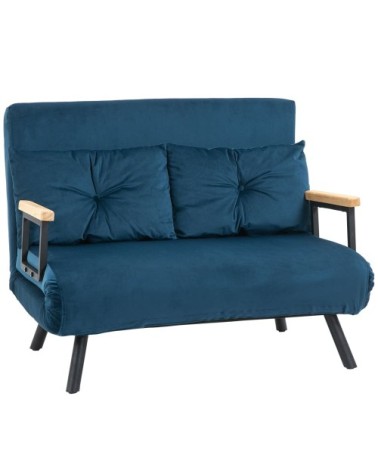 Canapé convertible pliant tissu effet velours bleu