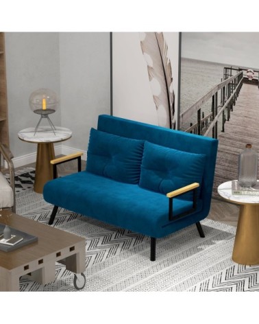 Canapé convertible pliant tissu effet velours bleu