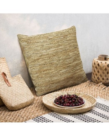 Coussin en cuir tressé ocre 70x70