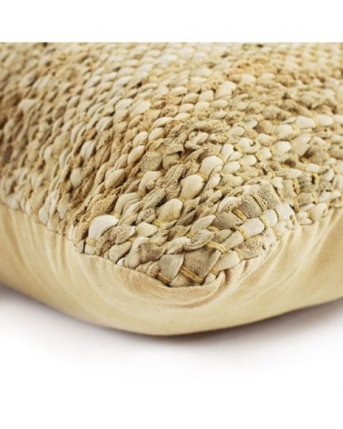 Coussin en cuir tressé ocre 70x70