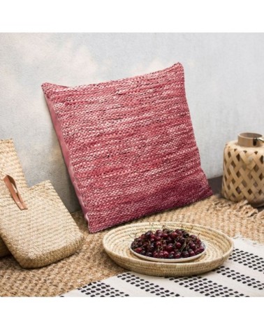 Coussin en cuir tressé burgundy 70x70
