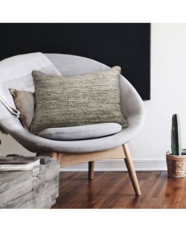 Coussin en cuir tressé beige naturel 60x40