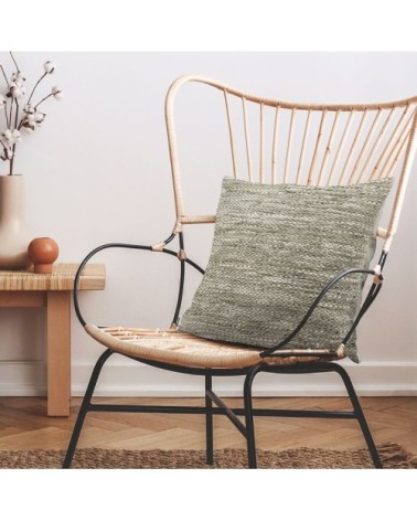 Coussin en cuir tressé beige naturel 45x45