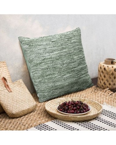 Coussin en cuir tressé vert clair 70x70