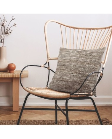 Coussin en cuir tressé taupe 45x45