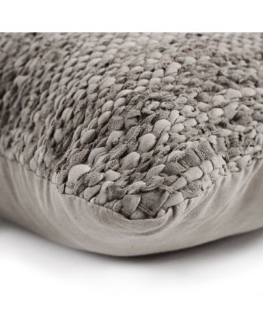 Coussin en cuir tressé taupe 45x45