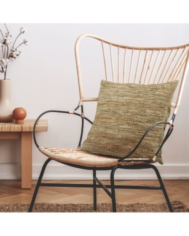 Coussin en cuir tressé ocre 45x45