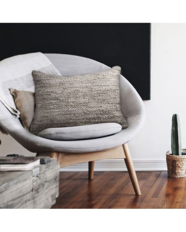 Coussin en cuir tressé taupe 60x40