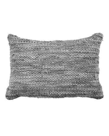 Coussin en cuir tressé gris clair 60x40