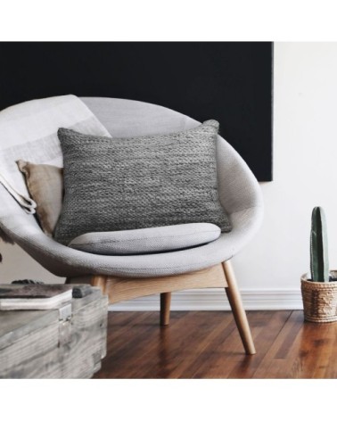 Coussin en cuir tressé gris clair 60x40