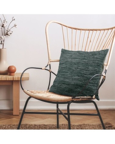 Coussin en cuir tressé gris 45x45