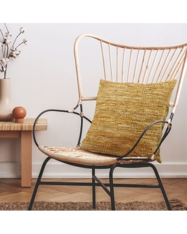 Coussin en cuir tressé jaune 45x45