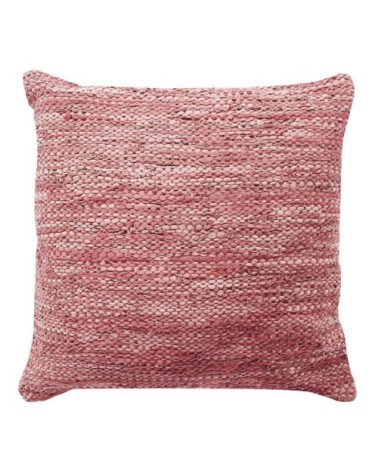 Coussin en cuir tressé rose poudré 70x70