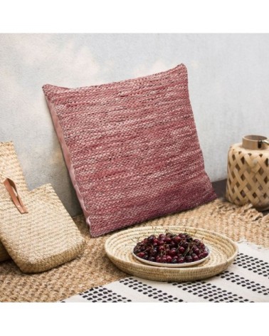 Coussin en cuir tressé rose poudré 70x70