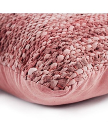 Coussin en cuir tressé rose poudré 70x70