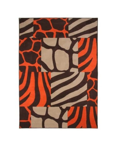 Tapis motif patchwork ethnique marron et orange 160x230