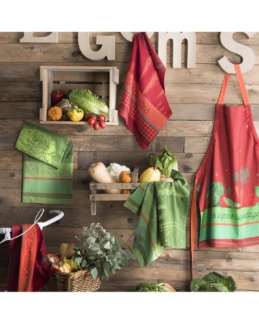 Torchon en jacquard de coton vert 50x75