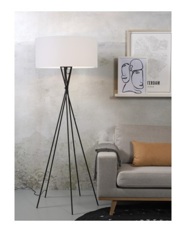 Lampadaire avec pieds noirs et abat-jour blanc H175cm