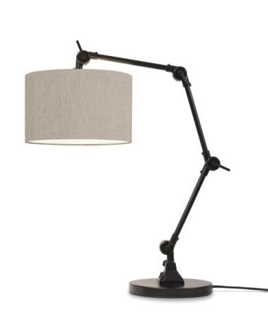 Lampe de table noire flexible et abat-jour gris clair H100cm