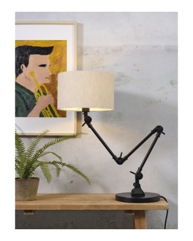 Lampe de table noire flexible et abat-jour gris clair H100cm