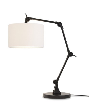 Lampe de table noire flexible et abat-jour blanc H100cm