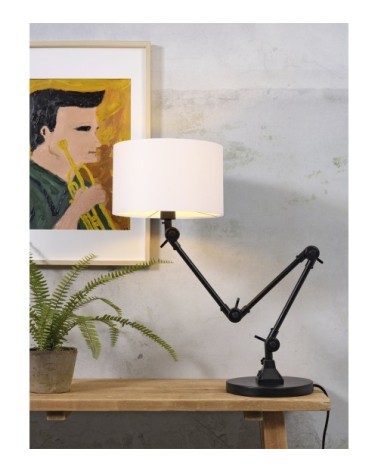 Lampe de table noire flexible et abat-jour blanc H100cm