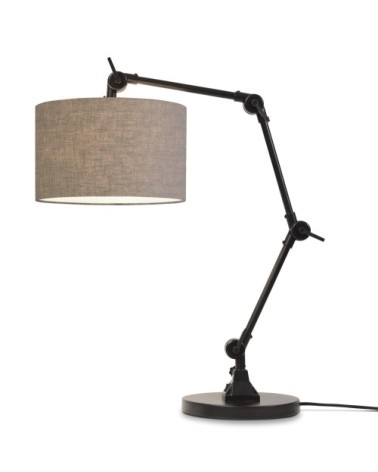 Lampe de table noire flexible et abat-jour gris H100cm