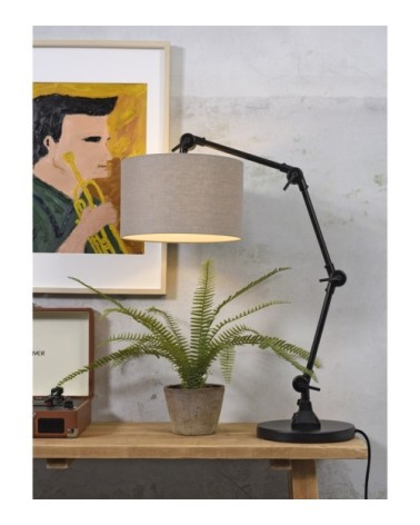 Lampe de table noire flexible et abat-jour gris H100cm