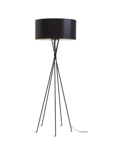 Lampadaire avec pieds noirs et abat-jour noir H175cm