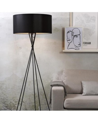 Lampadaire avec pieds noirs et abat-jour noir H175cm