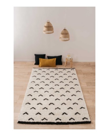 Tapis shaggy salon en laine artificielle crème latte 120X160