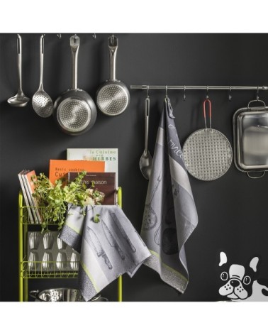 Torchon en jacquard de coton gris 50x75