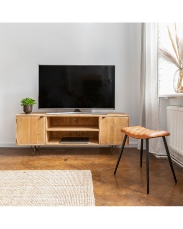 Meuble TV bois massif pieds acier brut