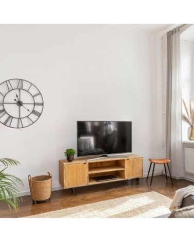 Meuble TV bois massif pieds acier brut