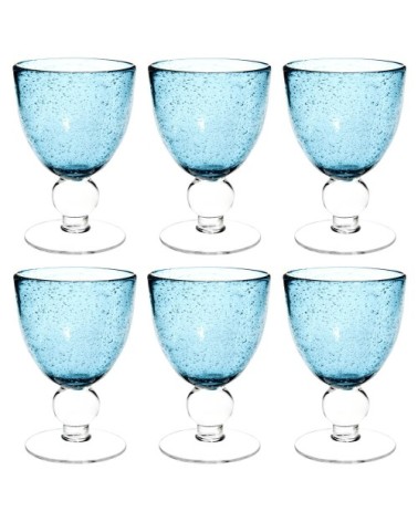 Verre à vin en verre bullé bleu