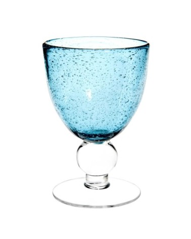 Verre à vin en verre bullé bleu