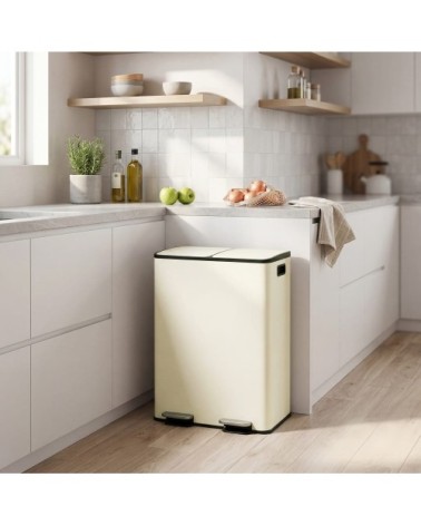 Poubelle de cuisine 2 x 30 litres couvercle à fermeture douce crème