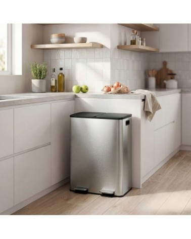 Poubelle de cuisine 2 x 30 litres couvercle à fermeture douce argent